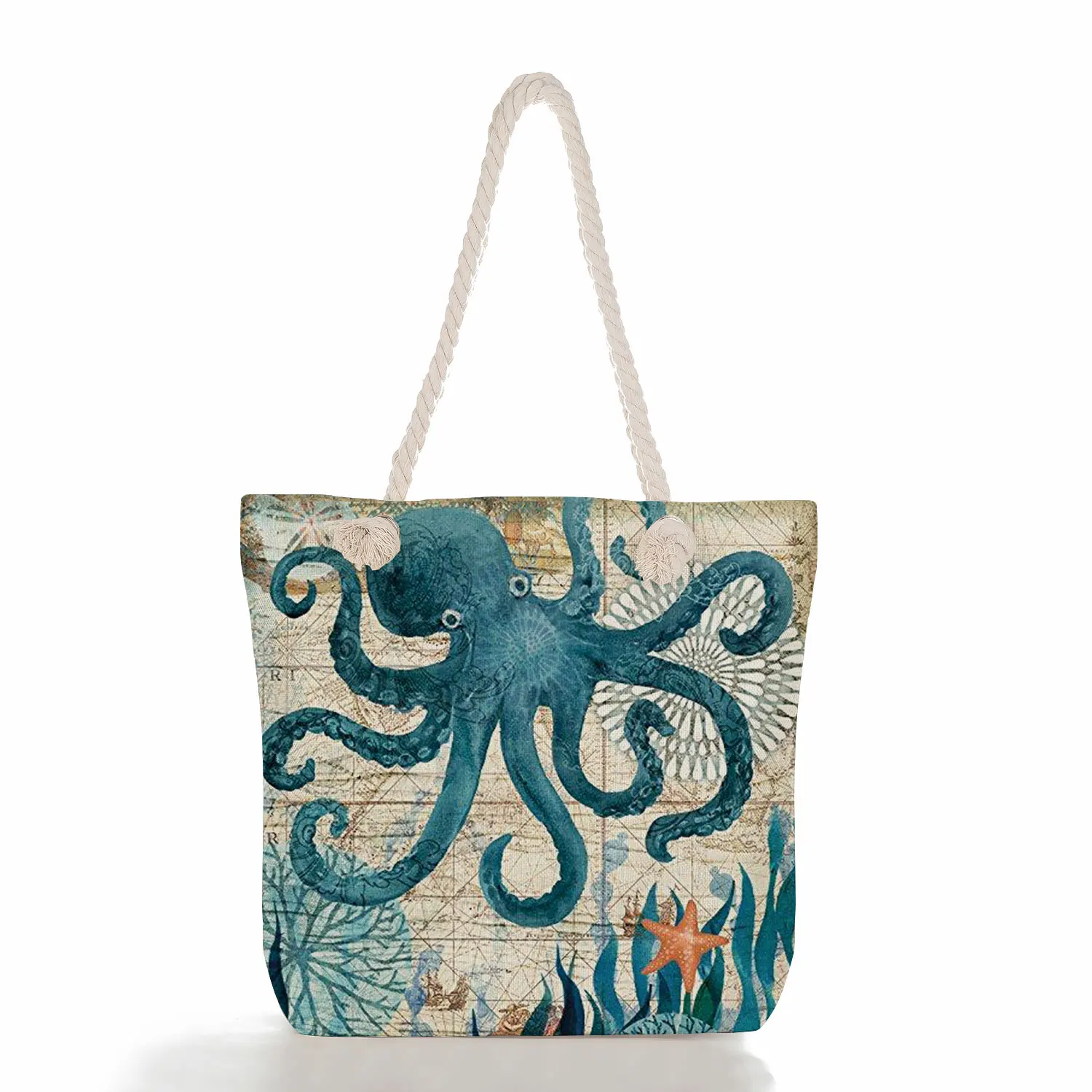 Portable Shoulder Shopping Bag Octopus Turtle Print Handbags Women 2022 High Capacity Travel Tote Bag Eco Ocean Series Beach Bag