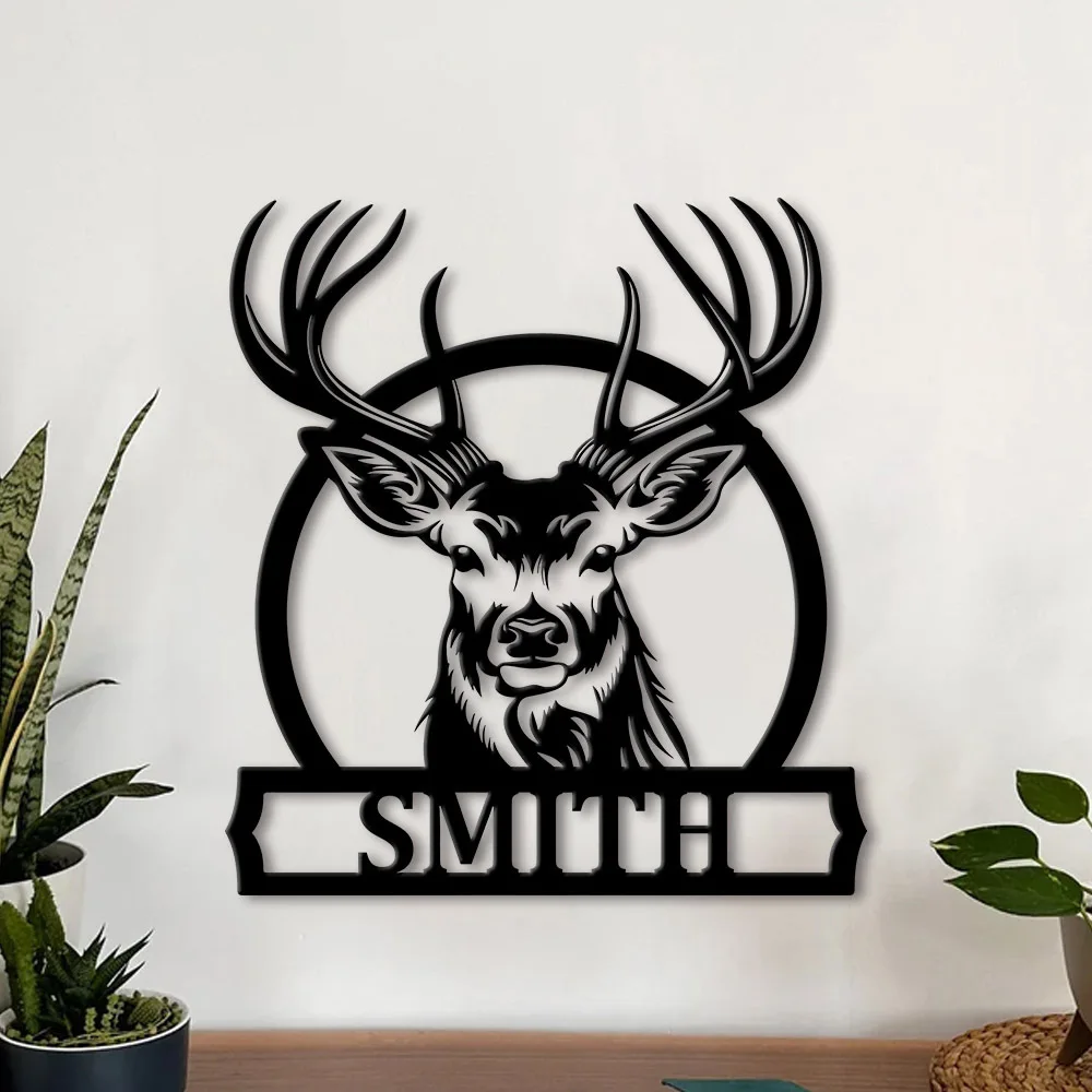 Personalized Deer Family Name Metal Sign Custom Antler Wall Art Hunting/Cabin/Rustic Home Decorations Gift for Him Father's Day