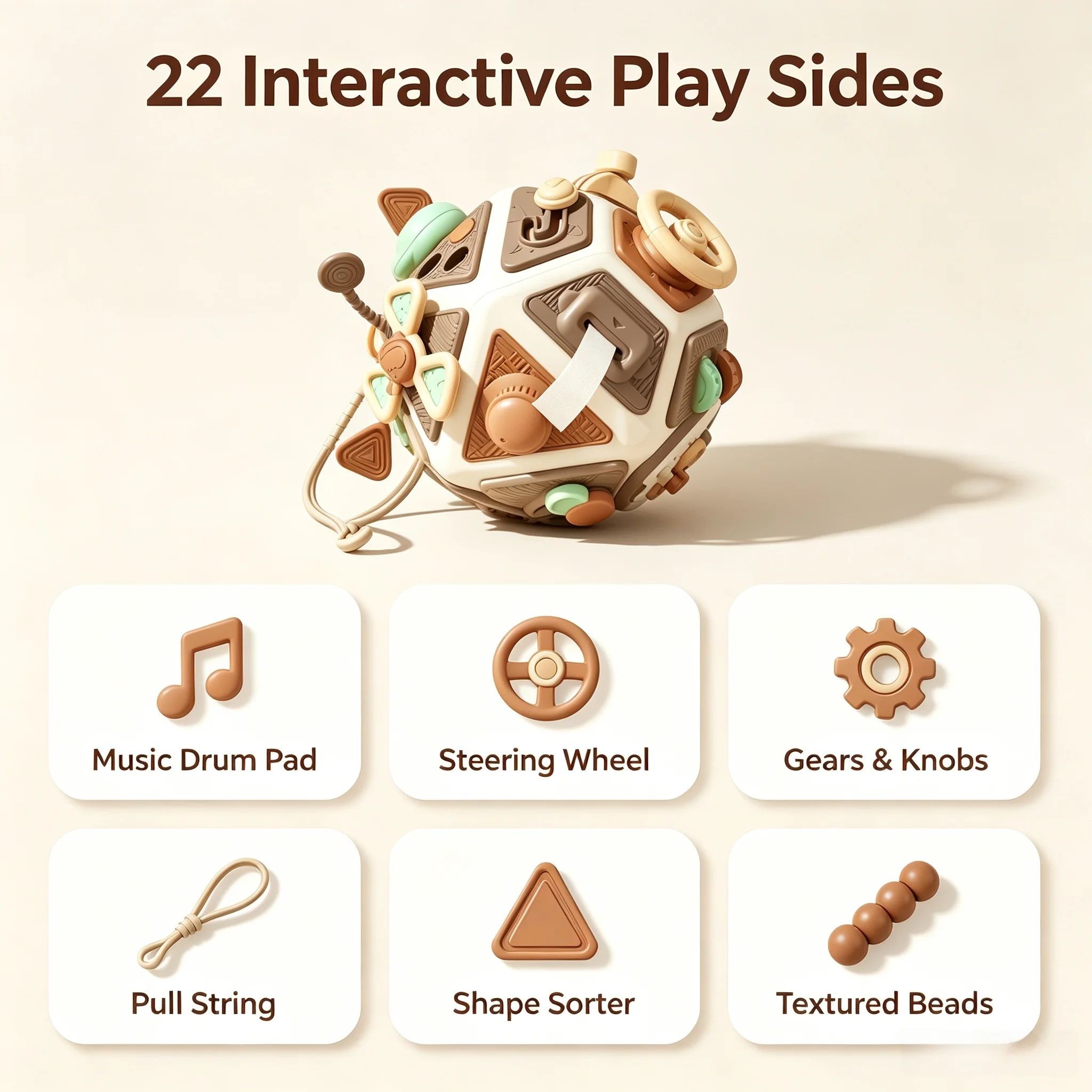 Kids Busy Ball with Interactive Elements Motor-Skill Busy Ball Toy with Spinners Tactile Sensory for Toddlers, Playroom, Daycare