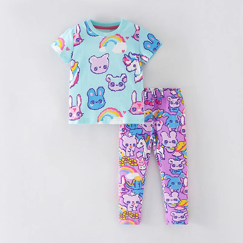 Kids Girls Children‘s Clothing Suits 2024 Summer 100% Combed Cotton t-shirt Leggings Pants Outfits Casual Baby Girl Clothes Sets