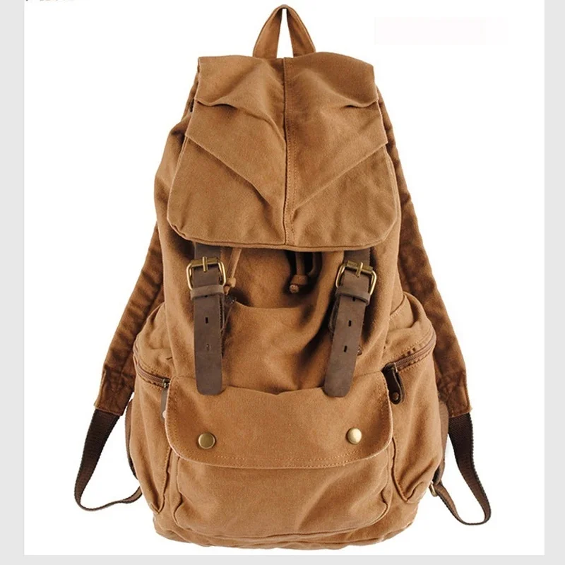 Moda Vintage skórzany plecak płótno wojskowe męski szkolny plecak ze sznurkiem damski plecak męski plecak nastolatek mochila — zdjęcie 2
