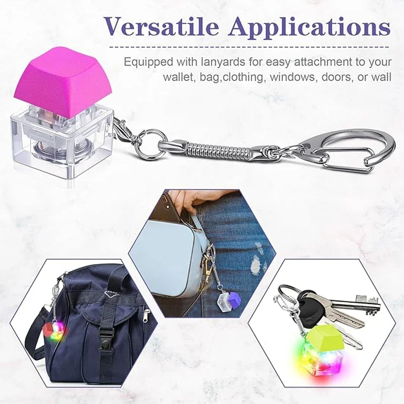 Mechanical Switch Keychain with LED Light Keyboard Key Chain Fidget Toy Keycap Stress Relief Toys Fidget Button Keyring