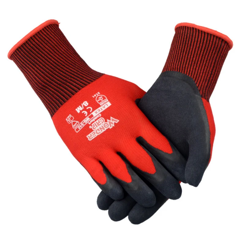 Wonder Grip 12 Pairs/24 Pcs General Safety Work Gloves Dual Latex Coating 15 Gauge Nylon Lining Abrasion Resistant Anti-Slip