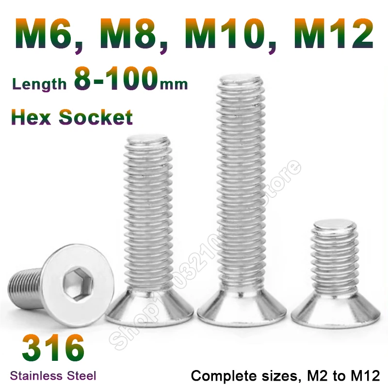 

5-10Pcs Allen Key Head Din7991 M6 M8 M10 M12 316 Stainless Steel Hexagon Hex Socket Flat Countersunk Head Screw Bolts L 8-100mm