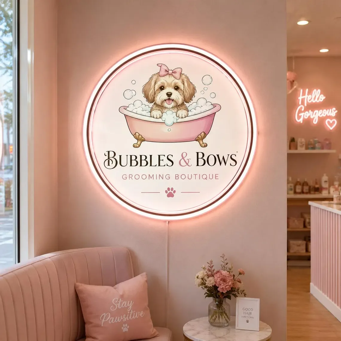 Custom Neon Pet Grooming Sign Dog Salon LED Business Logo Neon Sign Home Bedroom Wall Decor