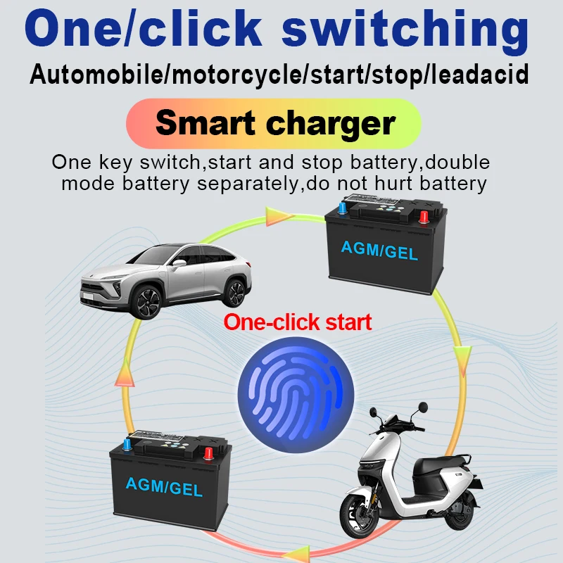 12V 10A auto-acculader touchscreen pulsreparatie digitaal LCD-scherm slimme snellader voor auto-motorfiets