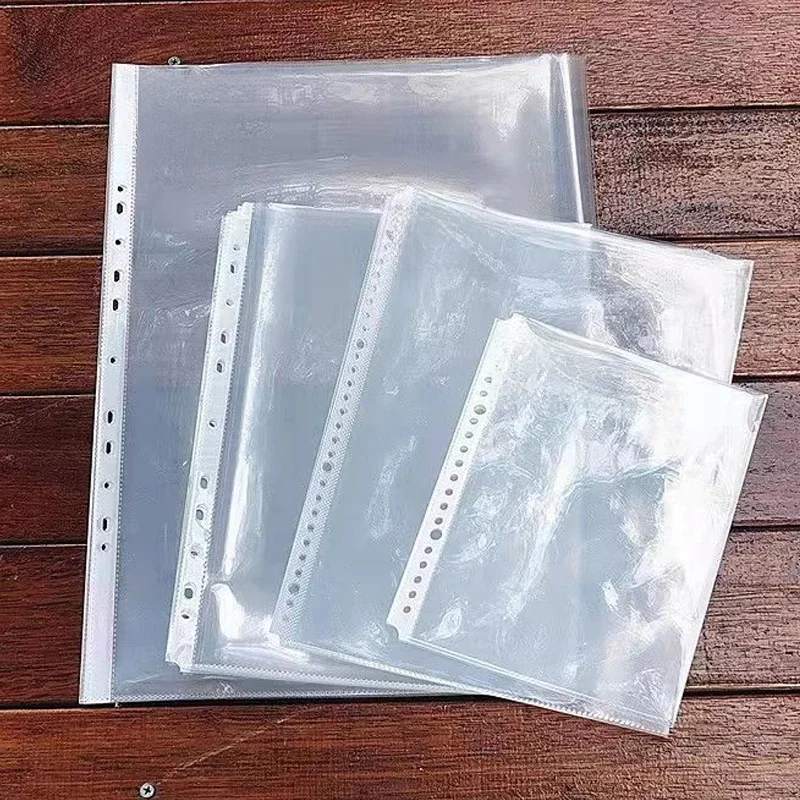 50 sztuk A3A4A5 torby na dokumenty z arkuszami plastikowe przezroczyste dziurkowane kieszonki papier do segregowania luźne liście notes dokumenty Protector Organizer — zdjęcie produktu 7