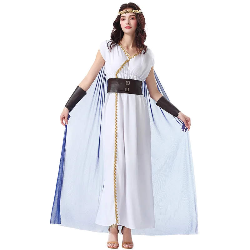 Vestido blanco de diosa griega antigua para mujer, disfraz de Halloween, disfraz de diosa de la Luna romana de Selene Luna para adulto