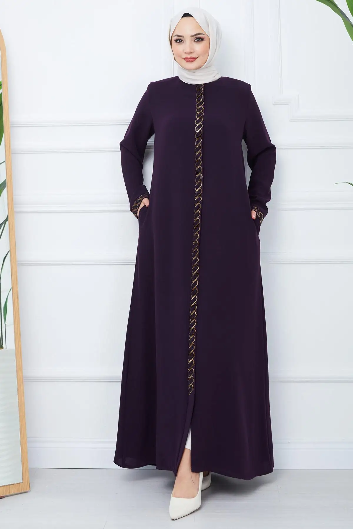 

Stoned Abaya Pleated Hijab Abaya Women Long Sleeve Muslim Abaya Medina Silk Women Hijab Clothing Muslim Dress Türkiye