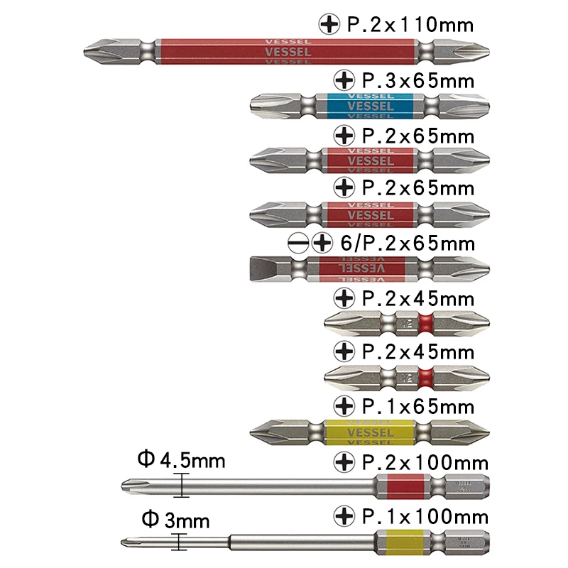 VESSEL 10 Pieces 6.35mm Screwdriver Bits Set Japan Tools No.GS10P-01