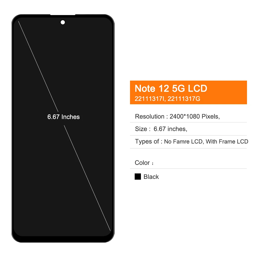 6.67" For Xiaomi Redmi Note 12 5G LCD Display Touch Digitizer Assembly For Redmi Note 12 22111317I, 22111317G Screen Replacement image 2