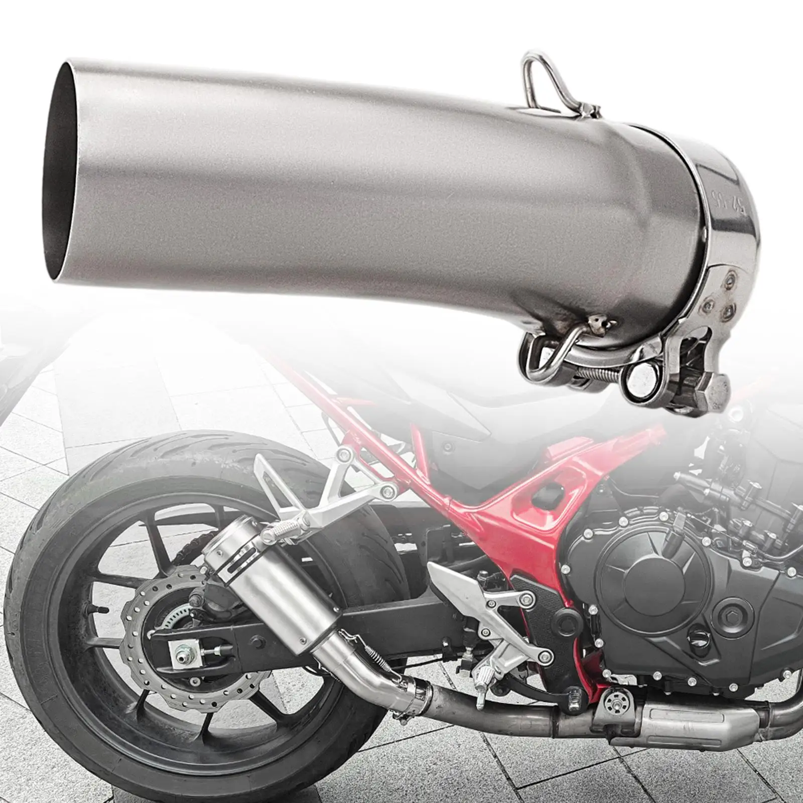 Adaptador de silenciador de escape, tubo de conexão, acessórios de motocicleta, tubo médio de silenciador, tubo de escape médio de aço inoxidável, diâmetro 52mm