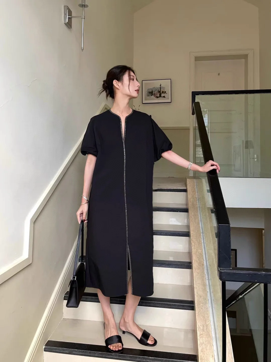 

Exquisitely decorated loose linen lyocell dress