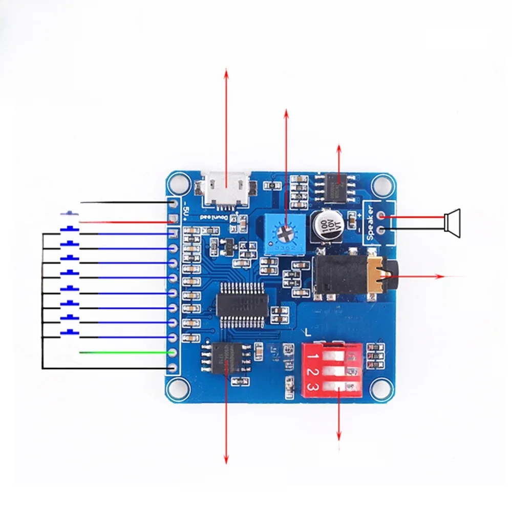 Moduł odtwarzania dźwięku Arduino Moduł odtwarzacza MP3 UART I/O Trigger Płytka wzmacniacza klasy D 5W 8M Pamięć DY-SV8F Karta SD/TF — zdjęcie produktu 7