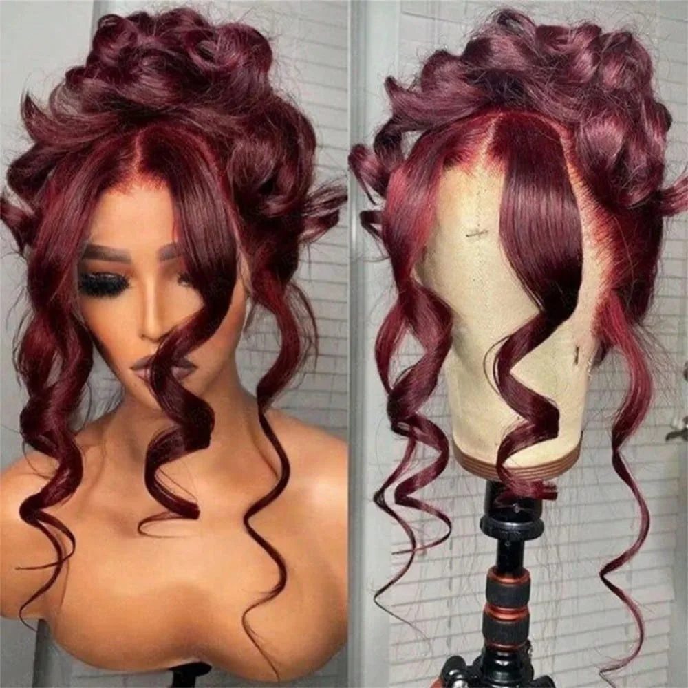 Body Wave 99j Burgundy Lace Front Wigs Human Hair 13x4 Transparent Frontal Wig Pre Plucked With Baby Hair 180 Density Glueless