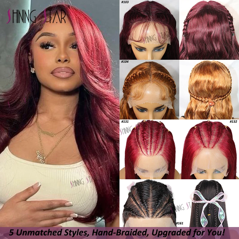 

Dark Burgundy 99J Color Hand-Braided Lace Front Wig 13X6 Lace Frontal Human Hair Wigs For Women Pre-Plucked Wig Natural Hairline