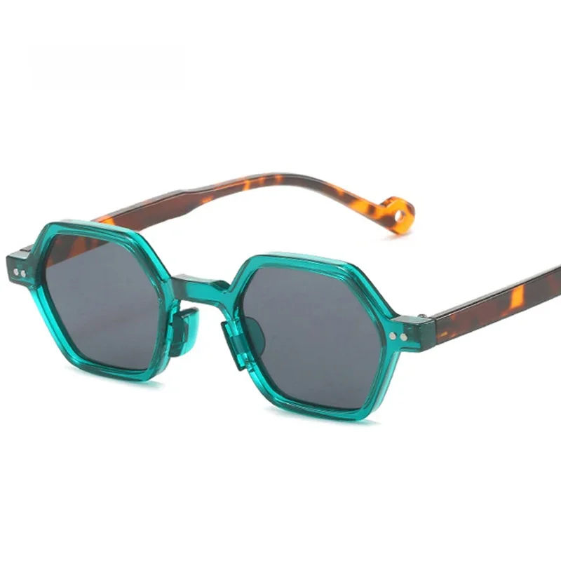 SO&EI Retro Polygon Square Sunglasses Men Candy Color Leopard Eyewear Shades UV400 Women Trending Punk Rivets Sun Glasses — zdjęcie 2