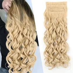 Synthetic 20 Inch Long Curly Clip In Hair Extensions 4pcs/set Bouncy Wavy Fake Hair Black Blonde Suitable For Women To Wear