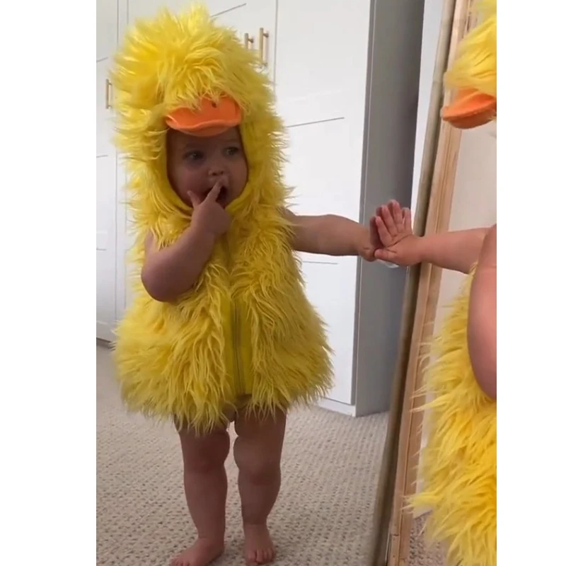 Yellow Furry Little Cute Baby Duck Costume Full Zip Infant Animal Halloween Cosplay 2023 New Arrival