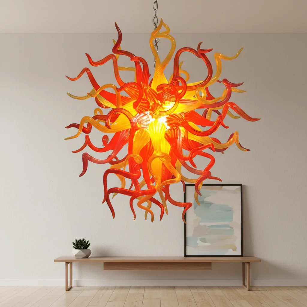 

Люстра из дутого стекла ручной работы LONGREE, художественное пламя, оранжевый светильник для дома, столовой, спальни, декоративное потолочное освещение