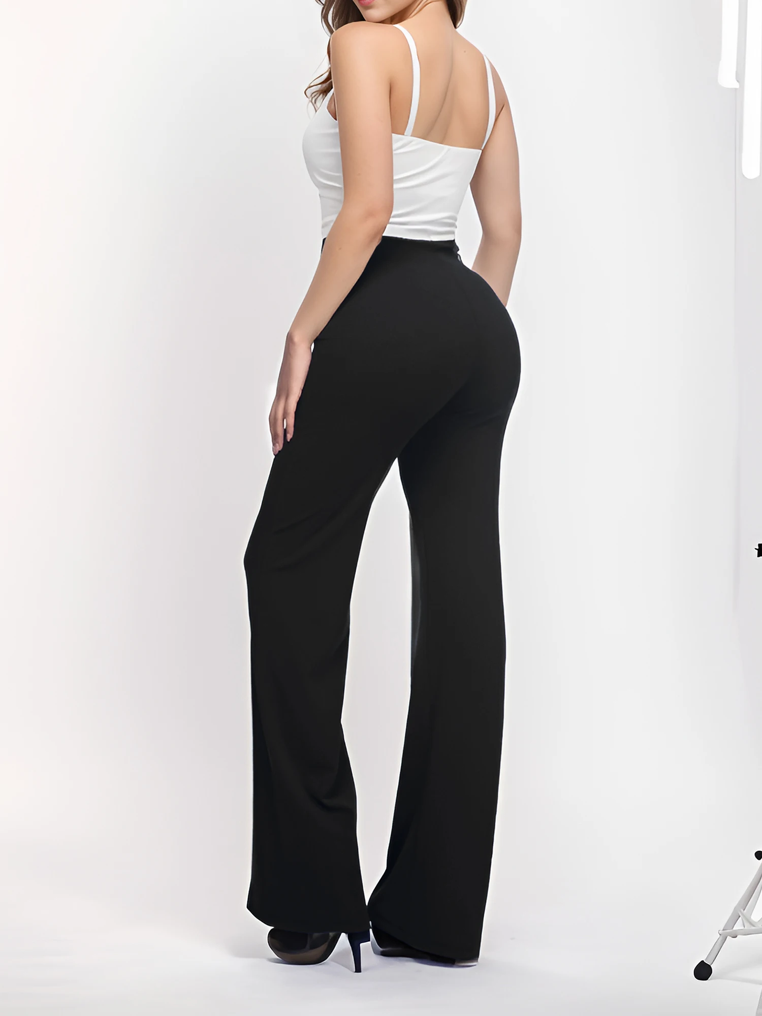 Pantalon décontracté taille haute à jambes larges pour femmes, pantalon habillé à boutons pour femmes, pantalon de travail avec poches pour le bureau des femmes.