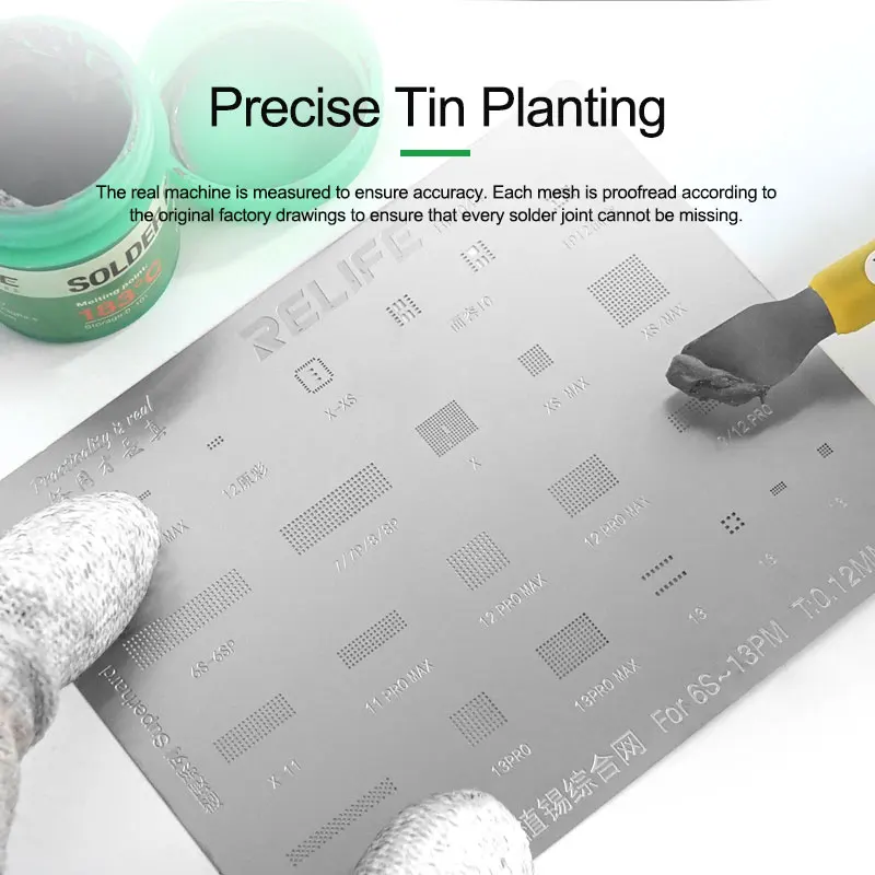 RL-044หน้าจอ LCD IC ป้องกันแม่แบบสำหรับ11 12 13Promax Flex สายขัดซ่อมรู Reballing Stencil