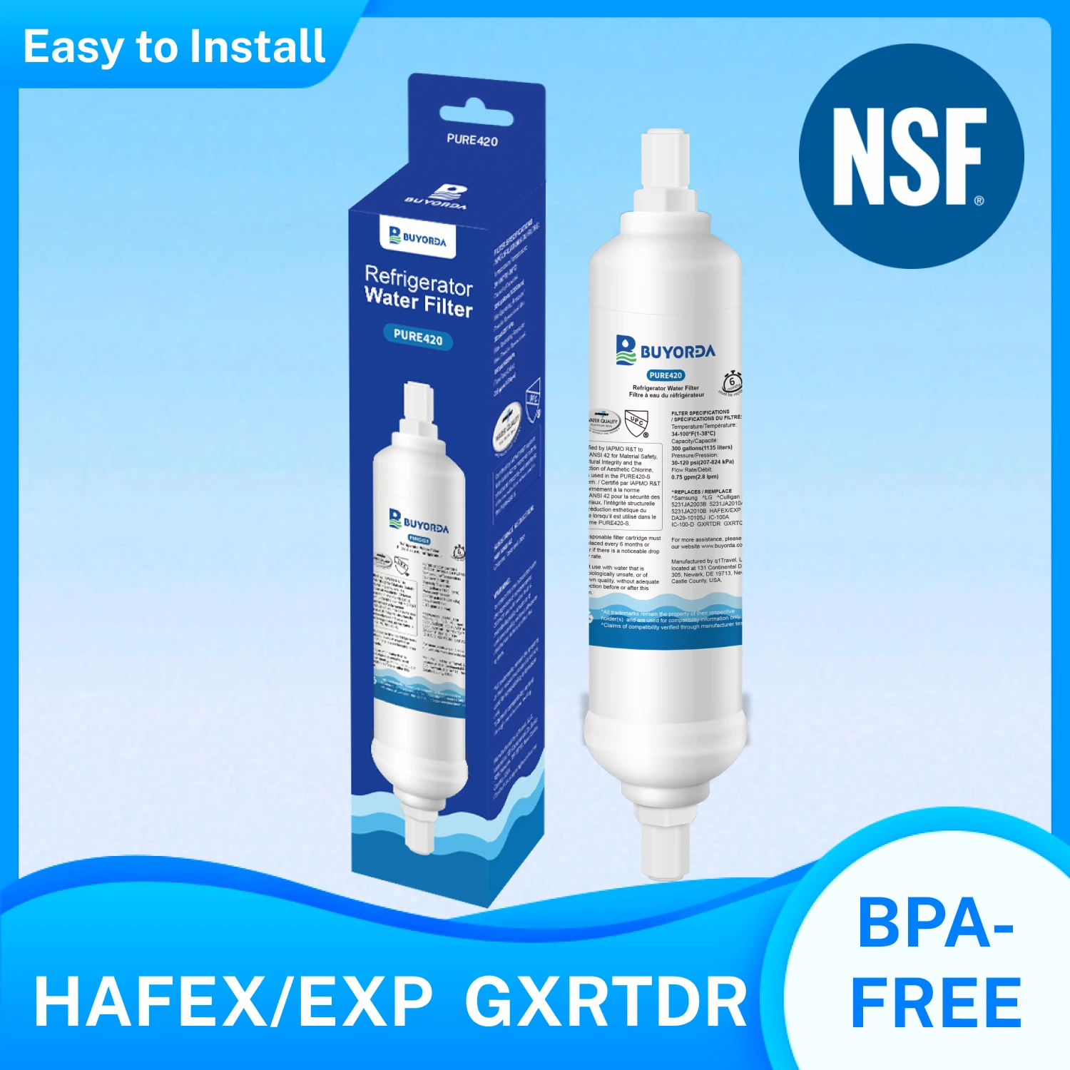 Inline Carbon Water Filter Fits for LG 5231JA2003B for Samsung HAFEX-EXP for Culligan IC-100A for GE GXRTQ Twist Lock Quick Swap