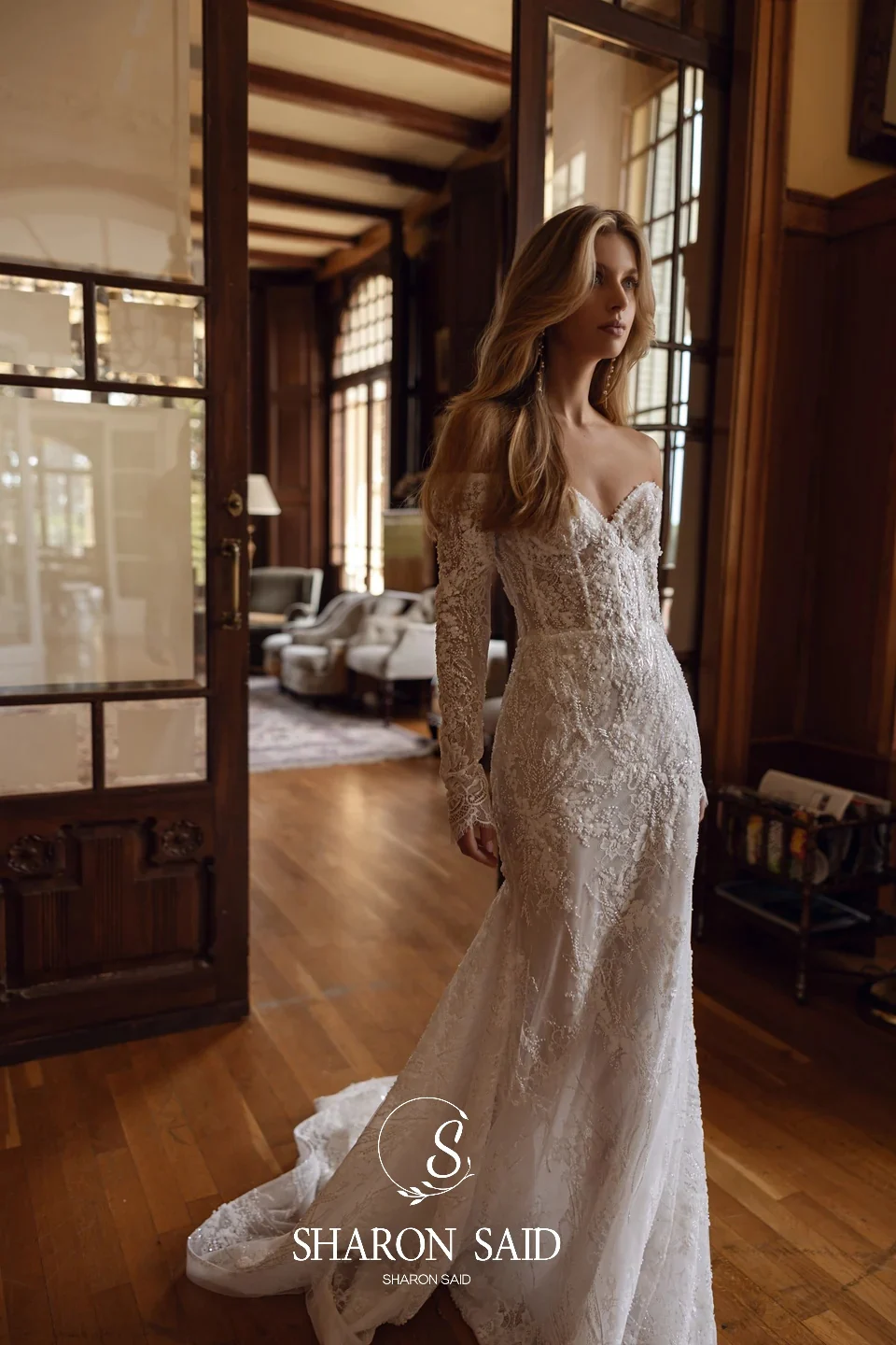 Sharon Said 2025 Vintage Sweetheart Mermaid Lace Off White Wedding Dress Sexy Corset Long Sleeve Bridal Gowns SW433 Customized