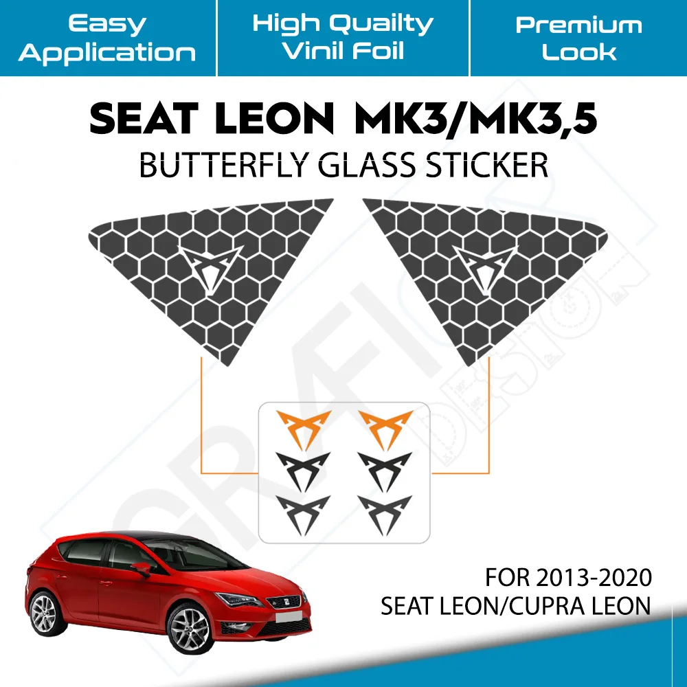 Seat Leon / Cupra Leon 2013-2020 Compatible Butterfly Glass Sticker Custom Honey Honeycomb Patterned Vinyl Coating Set High Quality Durable