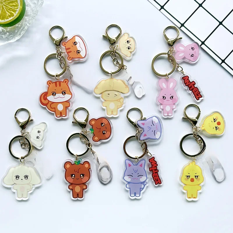 KPOP ANITEEZ Cartoon Merch Schlüsselanhänger für Damen Herren ATINY Kawaii Mode Acryl