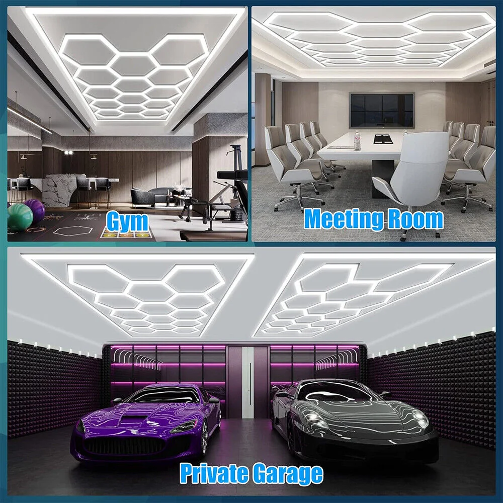 Imagem -04 - Honeycomb Led Light Garage Lâmpadas Hexagonais Tubo Detalhamento Automático Iluminação de Teto Reparação do Corpo do Carro Showroom do Carro