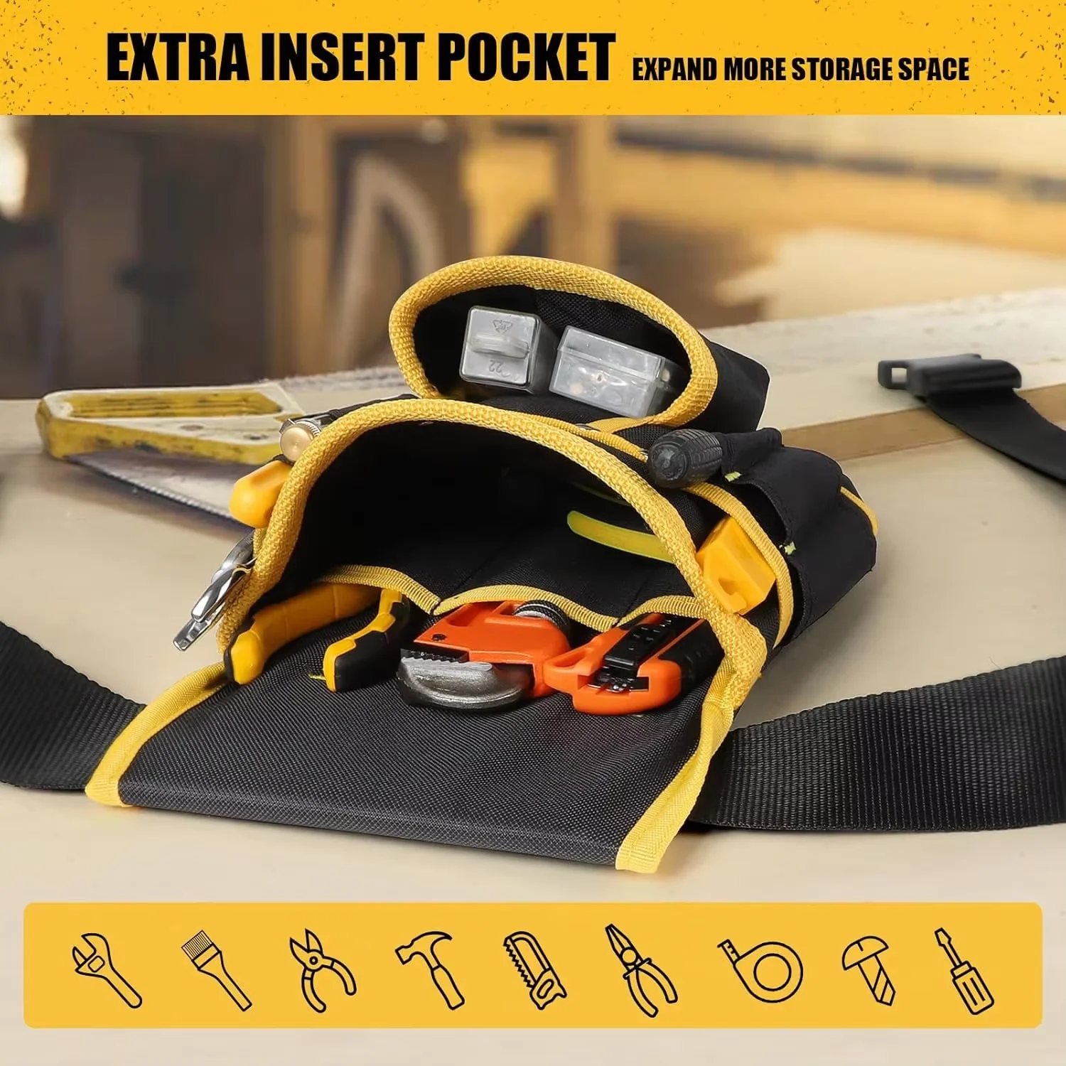 Tool Belt Bag with Adjustable Waist Belt, Detachable Work Pouch Pockets, Heavy-Duty Utility Apron for Electricians & Contractors