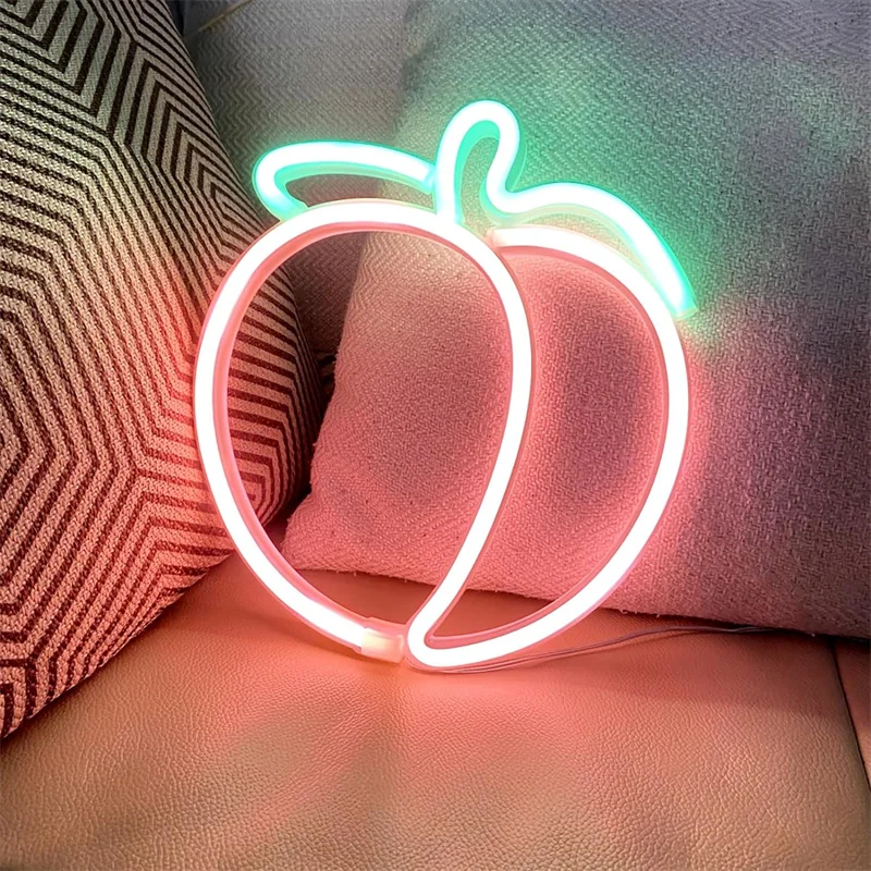 Peach Neon Signs, for Teens Kids Room Bedroom Gaming Room Wall Decor,Handmade Neon Sign Lights for Party Home Bar Art Decoration