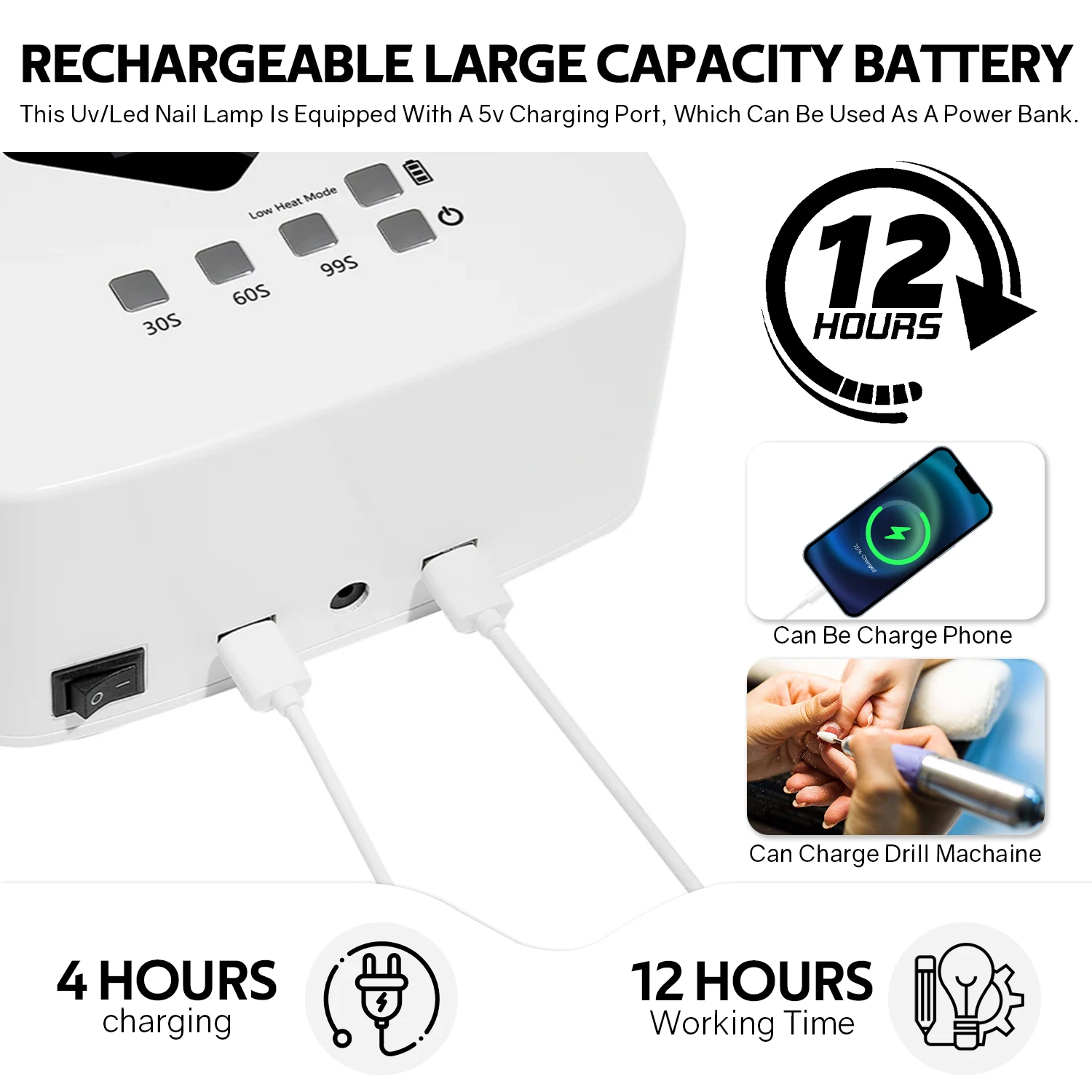 SUNS10 MAX 超強力UV/LEDネイルランプ、赤外線スマートセンサー、30個のLEDビーズ、3つのタイマー設定、充電式バッテリー搭載