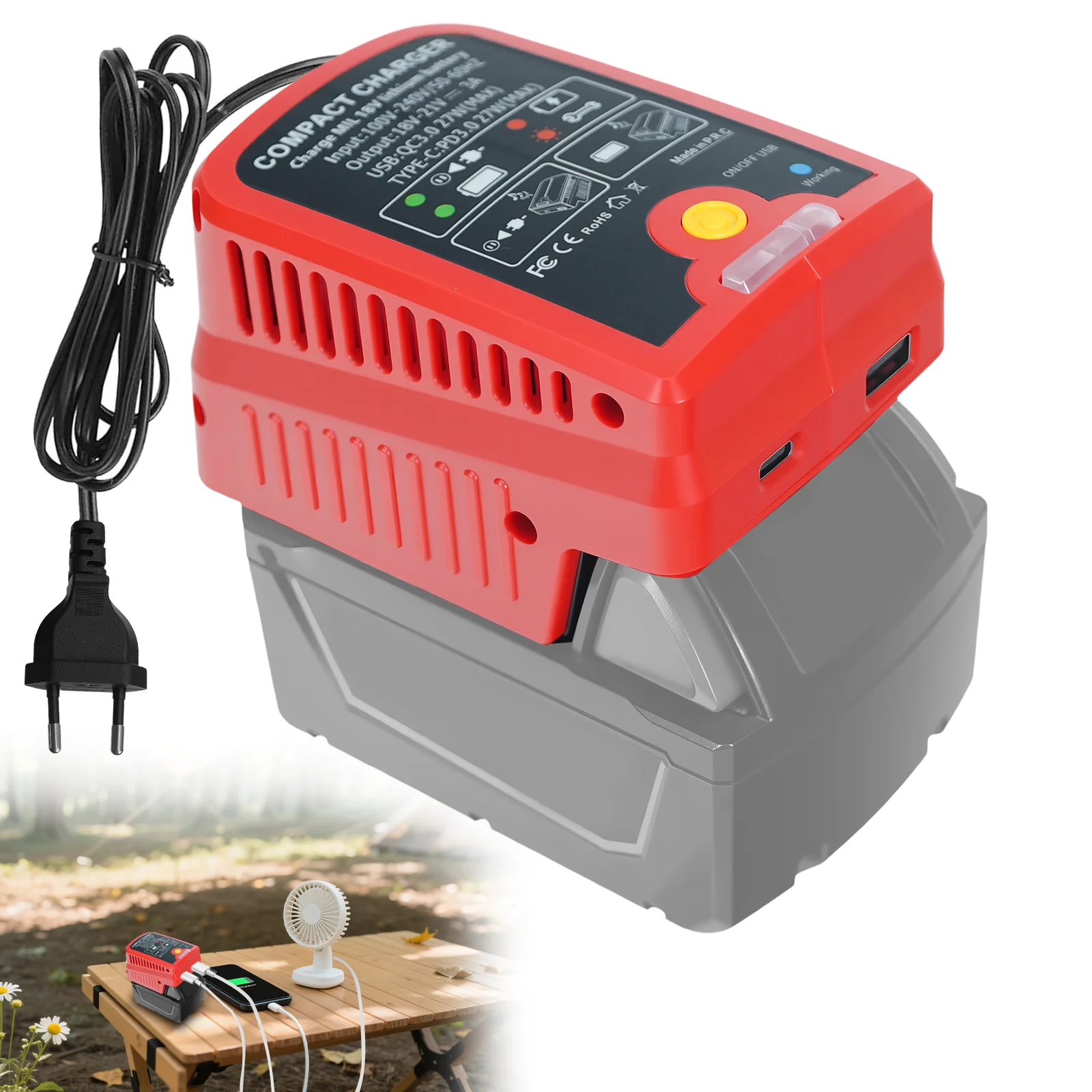 

2-In-1 Battery Charger for Milwaukee 18V Battery Portable Power Inverter Fast Charger with Type-C Port & USB Port (No Battery)
