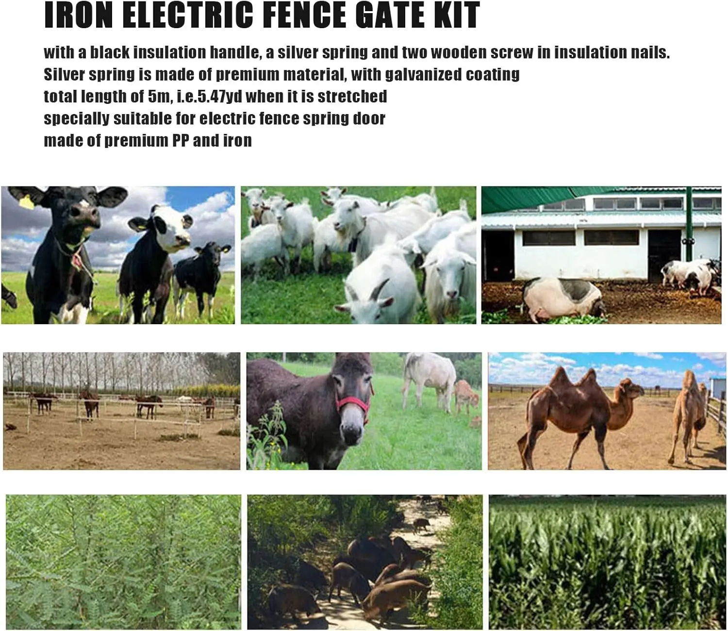 Electric Fence Gate Kit Iron 5 Meters Spring Door Accessory with Handle Insulated Nail Spring Gate Kit for Animal Use