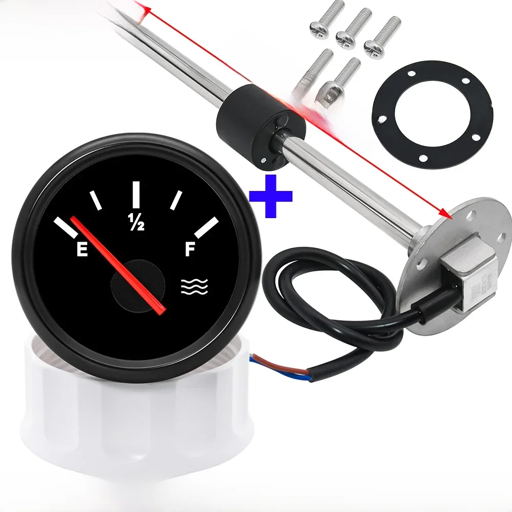 Waterniveausensor + 52 mm waterniveaumeter tankanicator met rode achtergrondverlichting 0-190Ohm waterniveaumeter voor auto boot 9-32V op maat - afbeelding 2