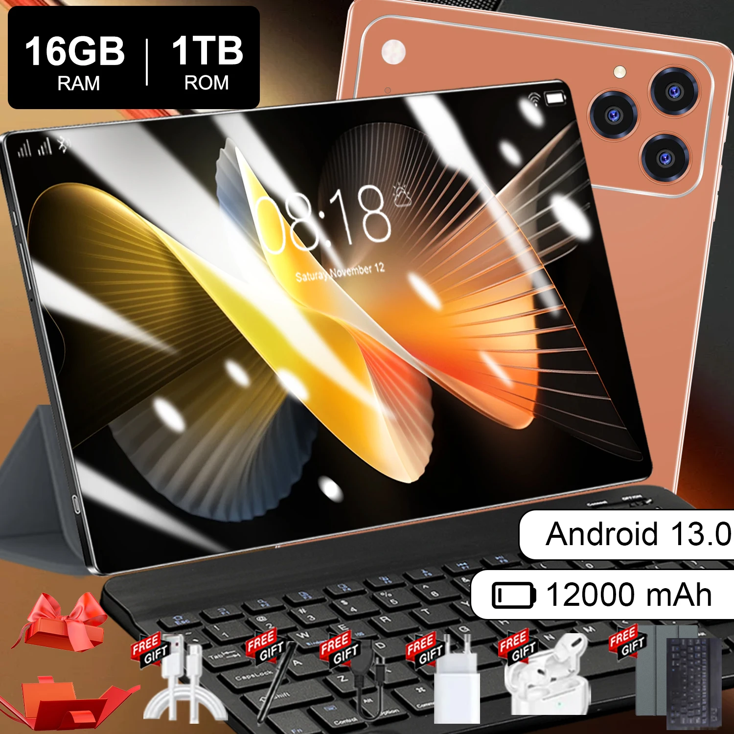 Nueva Tablet Android Global 2026 de 10.36", Batería de 12000mAh, 10 Núcleos, Con Wifi, 16GB+1TB, Nueva Función de Red, Cámaras de 16MP+32MP