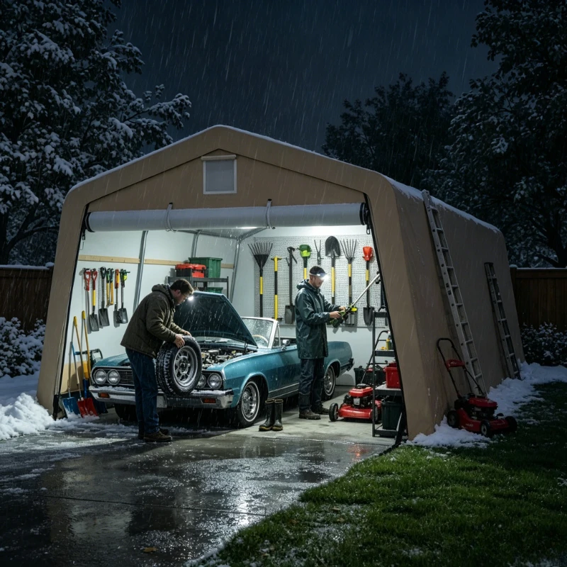 20,3×10,8FT Robustes Tragbares Garagenzelt, Wasserdichter PE/PVC Auto-Unterstand, Verzinkter Stahlrahmen Allwetter-Fahrzeug- und Geräte-Lagerschuppen mit Rolltor
