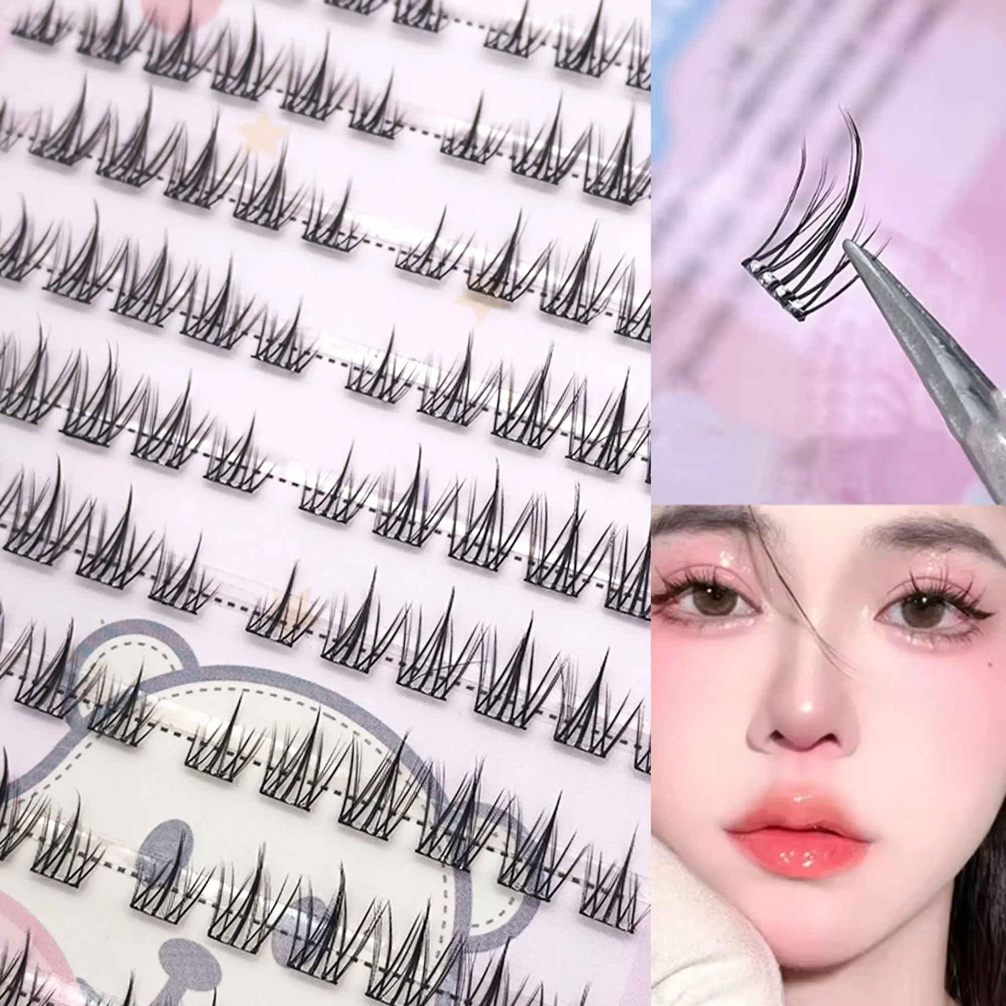

10 rows of large-capacity, glue-free false eyelashes, single-cluster style, C/D curl, natural self-adhesive false eyelashes.