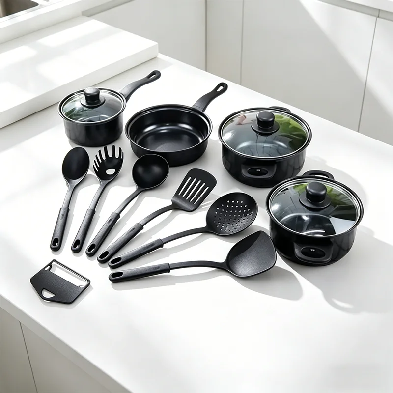 Set de Ollas Antiadherentes 13 Piezas, Utensilios de Cocina con Tapas y Espátulas