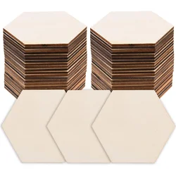 50/100Pcs Unfinished Hexagon Wood Blank Wooden for DIY Crafts Painting Staining Coaster Holiday Festival Wall Home Decoration