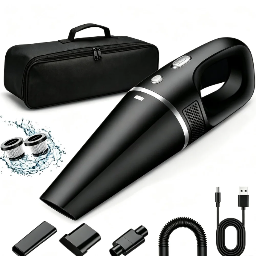 Aspiradora de mano inalámbrica de 120 W, aspiradora para coche con carga USB y 2 baterías de 2000 mAh, potente succión de 4500 Pa, para