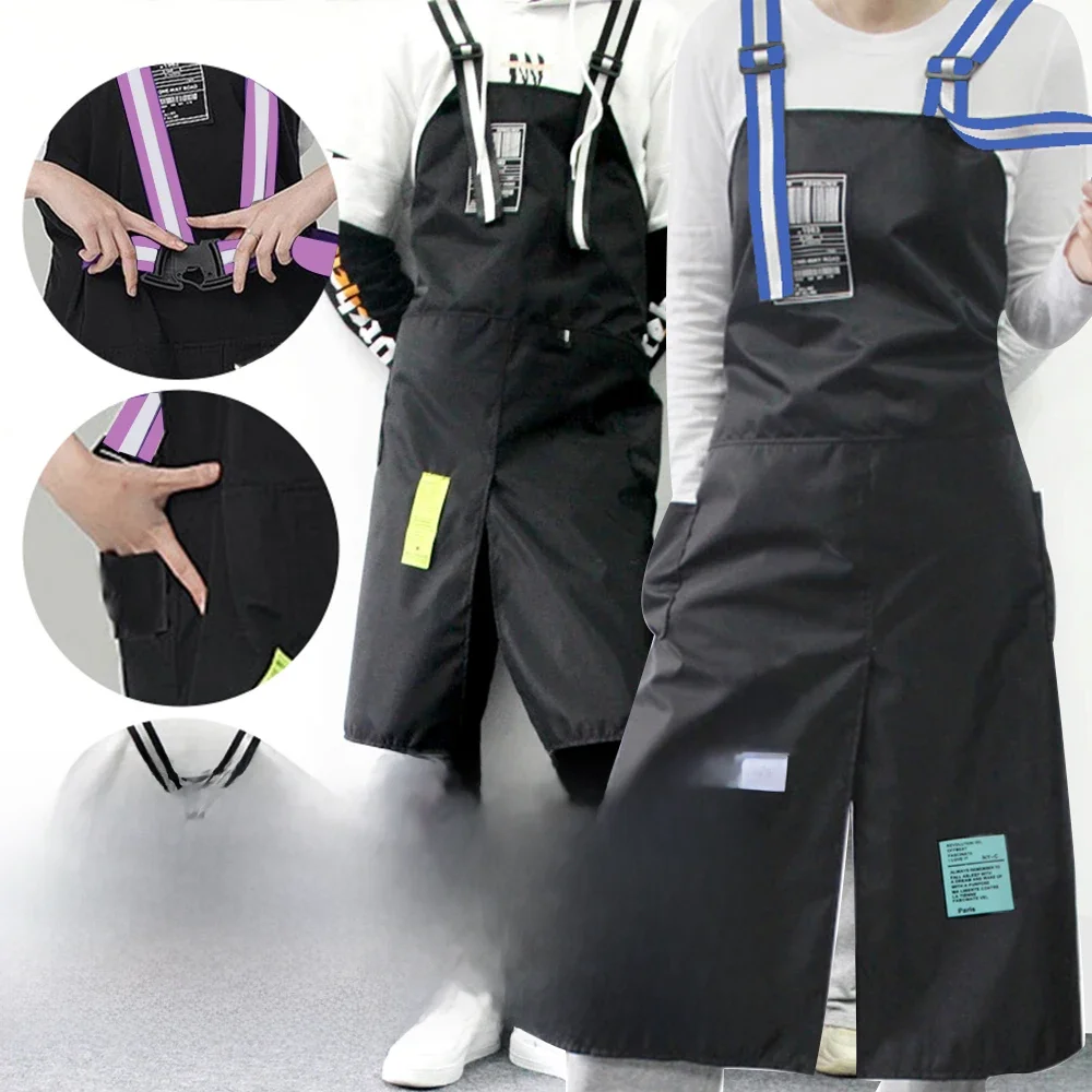 Nouveaux tabliers à la mode imperméable résistant à l'huile 2 sacs bavoirs café coiffeur fente globale Chef réglable tablier de Salon de manucure