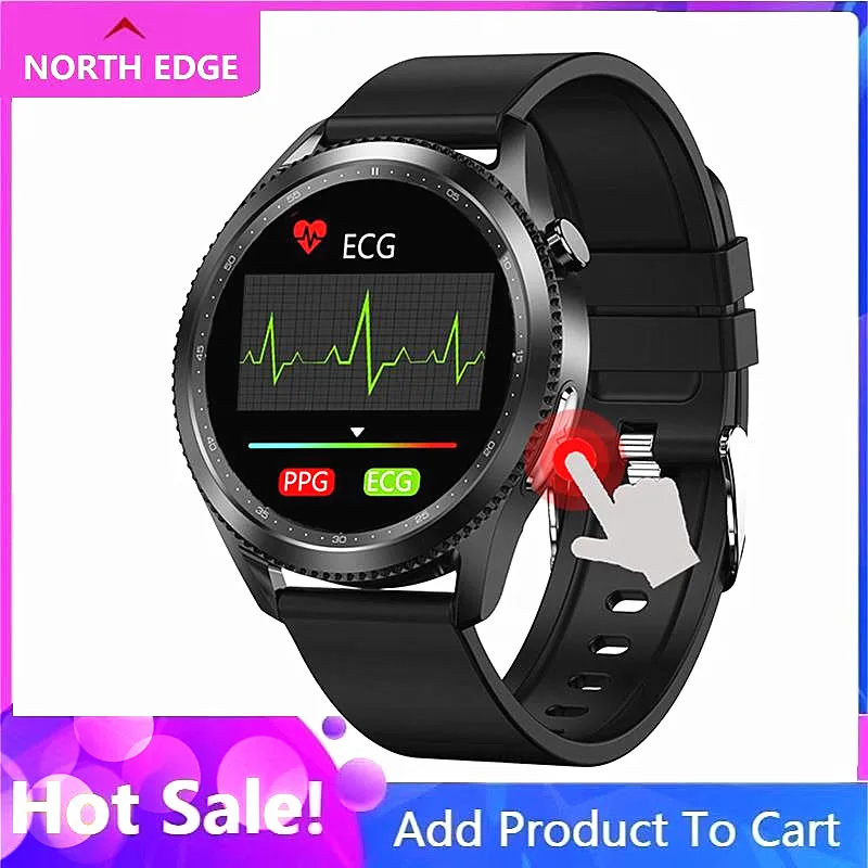 

NORTH EDGE Smart Watch For Men ECG Watch Sleep Health Blood Pressure Oxygen Monitor Smartwatch Silicone Men Watch Reloj Hombre