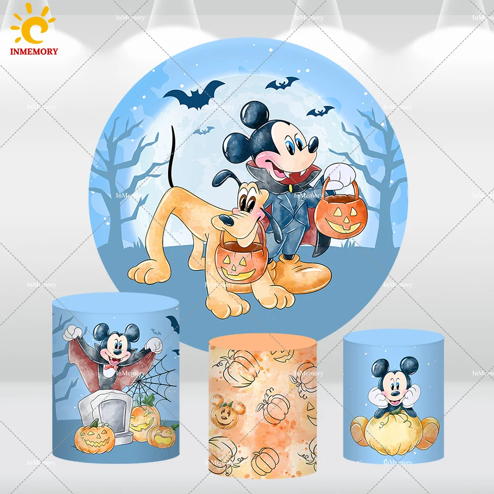 Mickey Mouse Halloween Decoration Party Round Backdrop Cover Pumpkin Circle Background Photography Cake Table Cylinder Covers