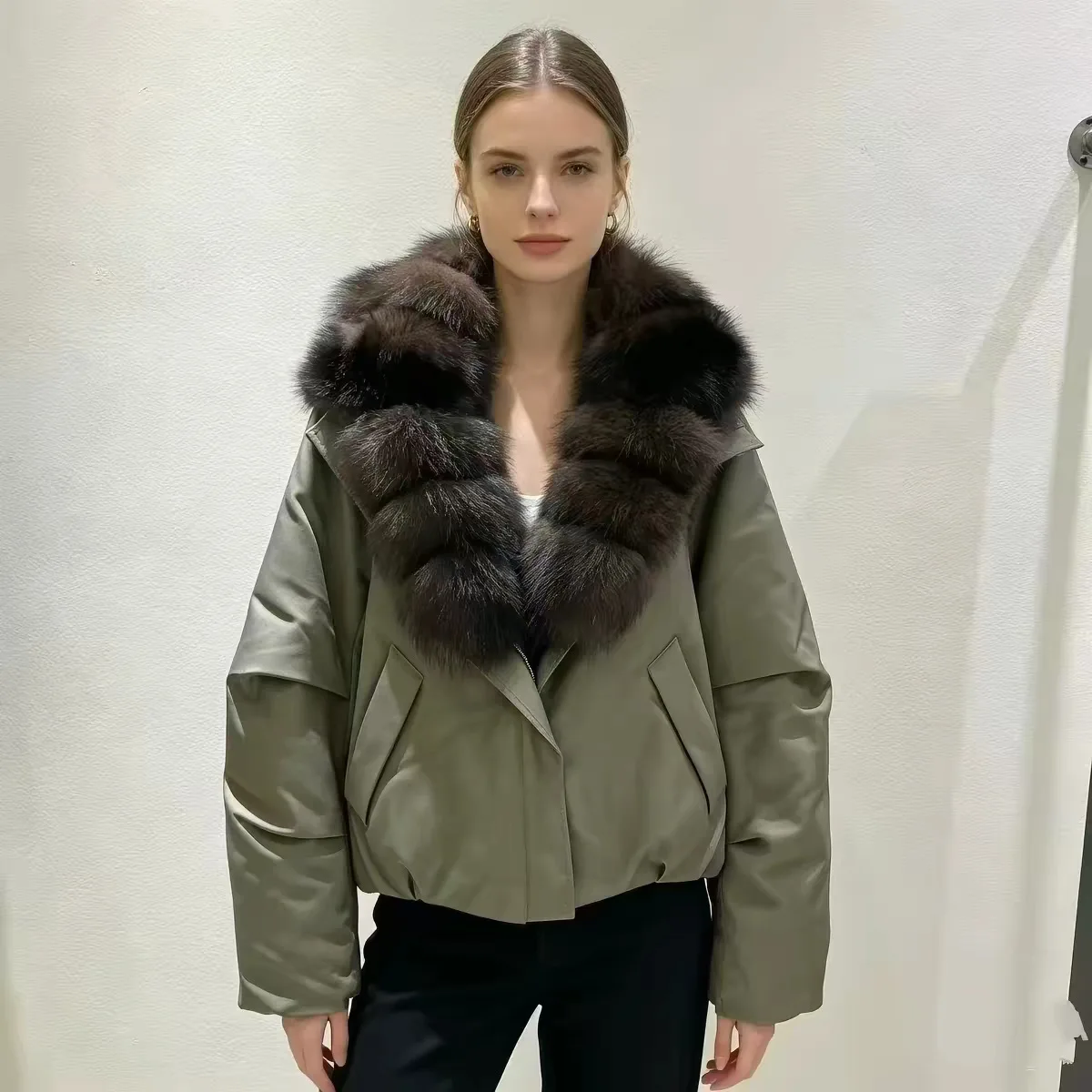 Oversized Women Winter Down Jacket Removable Luxury Fox Fur Collar Streetwear Parka,Fashion Warm Winter Short Coat Outerwear