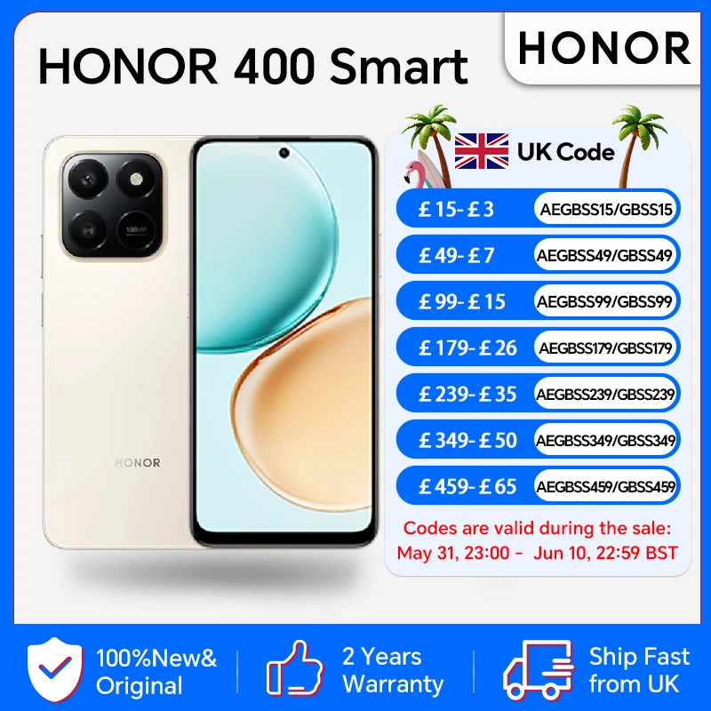 HONOR 400 Smart 4G,EU Version,108MP Main Camera,6500mAh Battery, 5-star SGS Premium Drop Protection, Instant AI Button,IP54