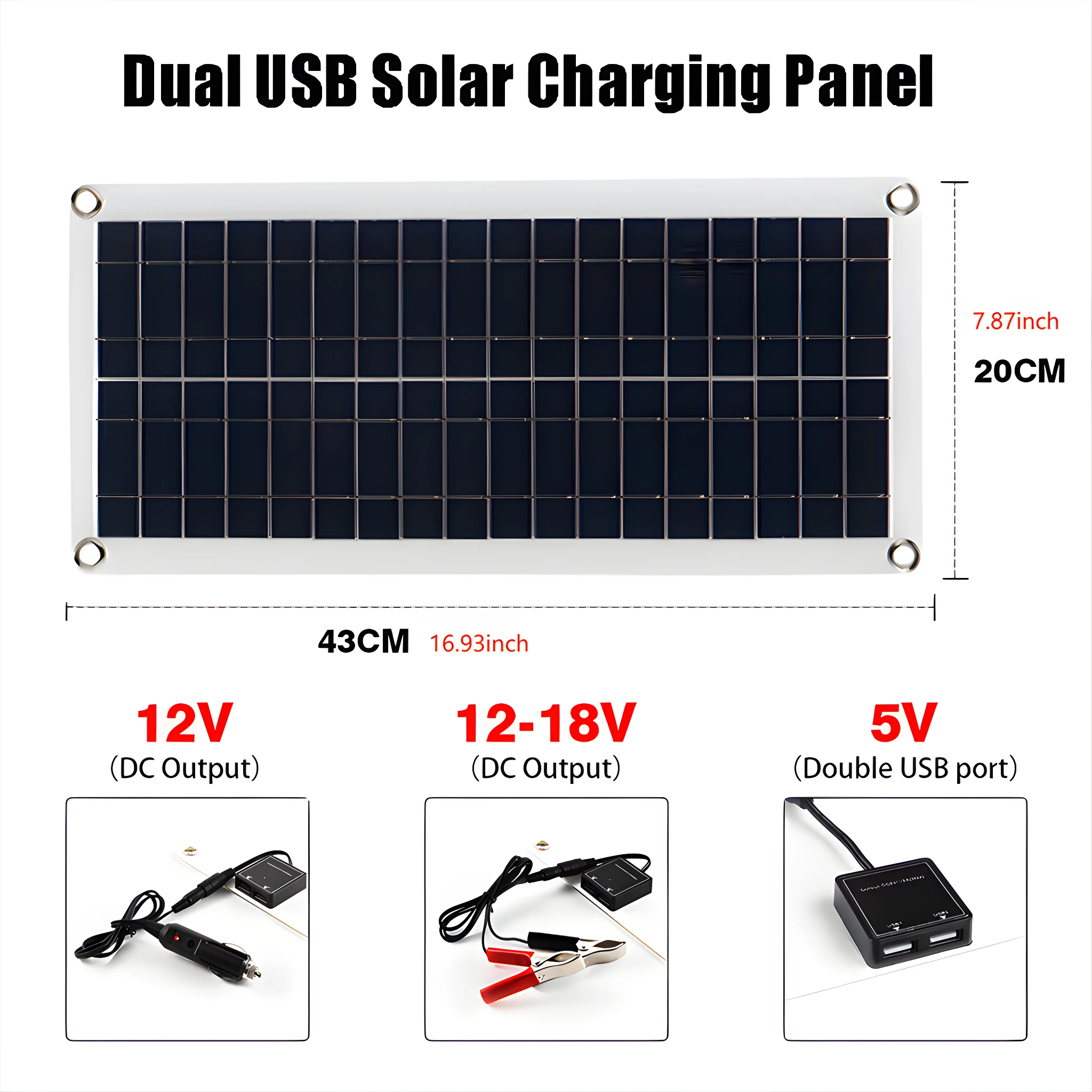 100W Solar Panel Kit 12V Rechargeable Battery with 10A 100A Controller Module 3.0 USB Type C PortFor Mobile Phone RV and Car Pow