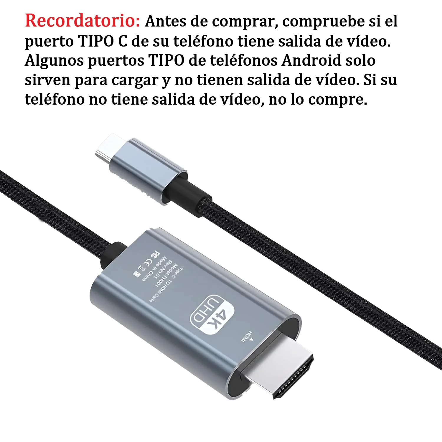 2m 4K USB-C a HDMI Cable para Monitor/TV/Proyector Adaptador (4K@60Hz) de Aluminio, Thunderbolt 3/4, para iPhone 17,16,15 Pro Max Air, MacBook, iPad Pro/Air, Galaxy S26 S25 S24, Notebook